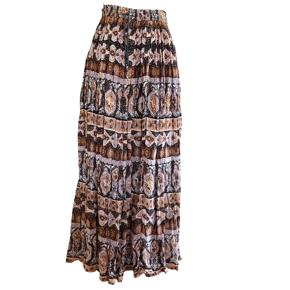 Revue Woman 1X Paisley 100% Cotton Broomstick Maxi Skirt Boho Tiered Hippie Chic
